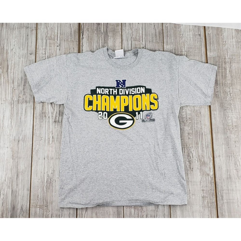 NFL Apparel 2011 Mens L Green Bay Packers Division Champs Grey Graphic Tee